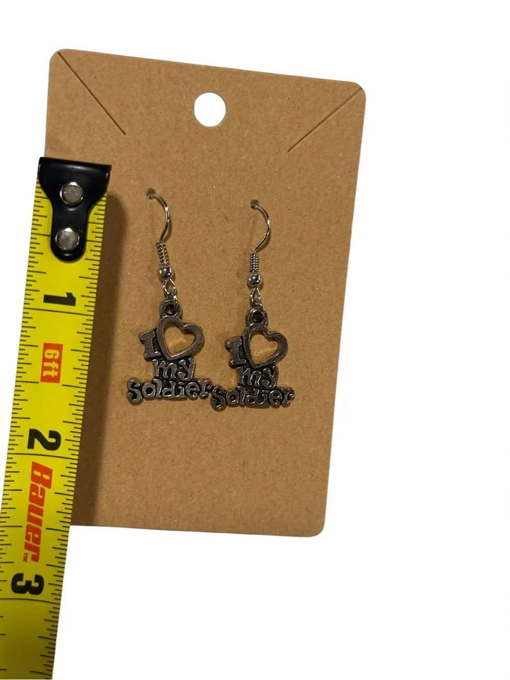I Heart My Soldier Silver Dangle Earrings - Women Jewelry